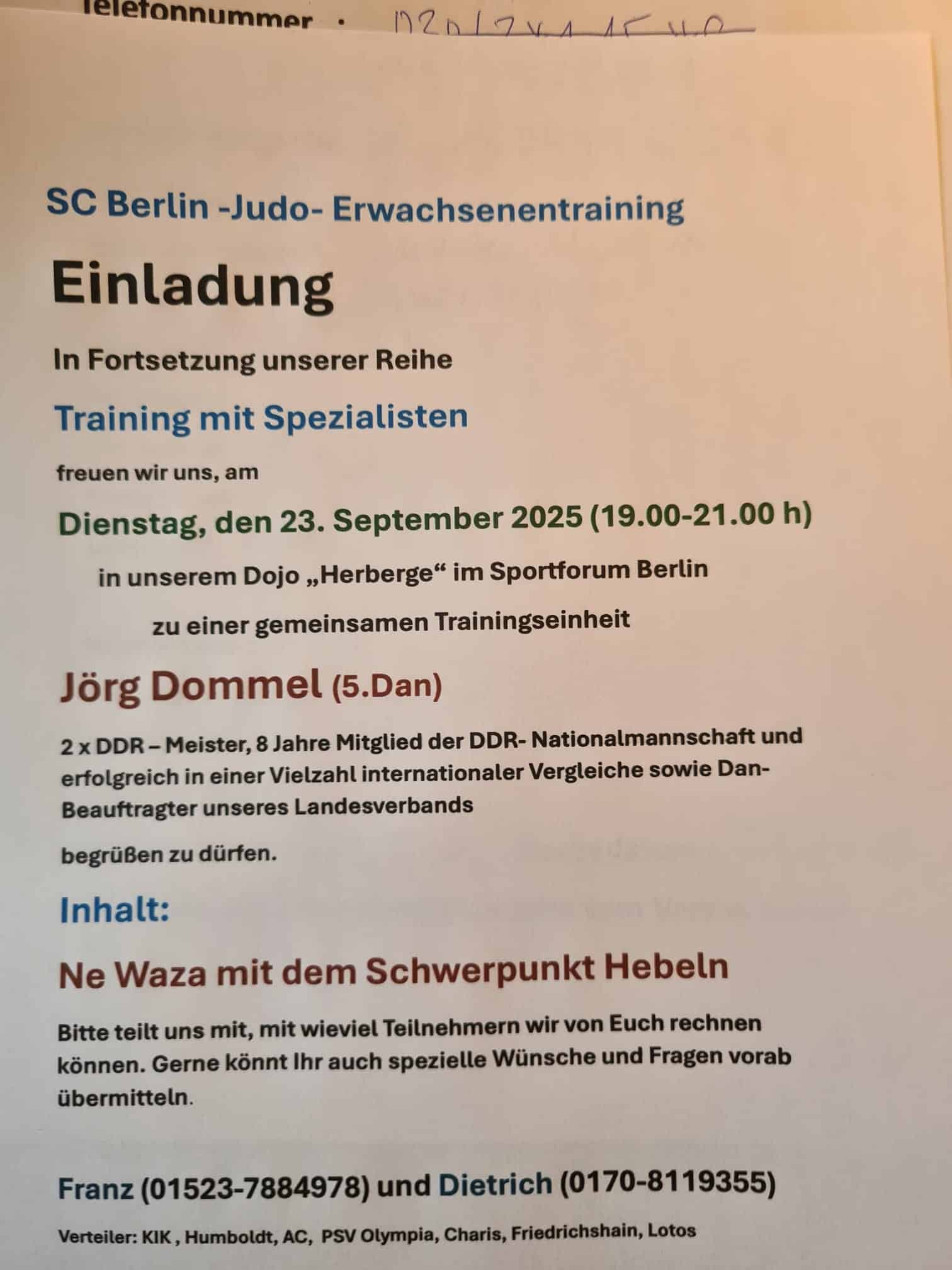 Webseite Judotraining Einladung