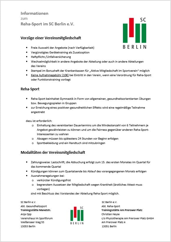 Bild Informationen zum Reha Sport SC Berlin e V