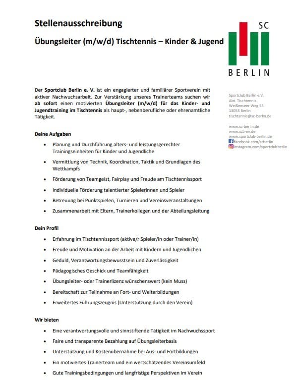 Bild Stellenausschreibung ÜL Tischtennis 1